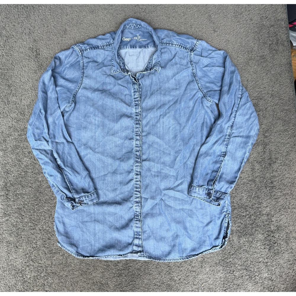 Gap 1969 Womens Small Light Wash Denim Chambray Shirt Long Sleeve Lyocell Blue